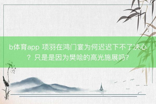 b体育app 项羽在鸿门宴为何迟迟下不了决心?只是是因为樊哙的高光施展吗?