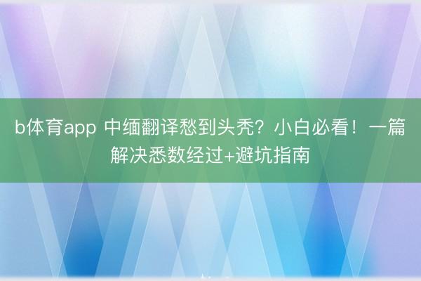 b体育app 中缅翻译愁到头秃？小白必看！一篇解决悉数经过+避坑指南