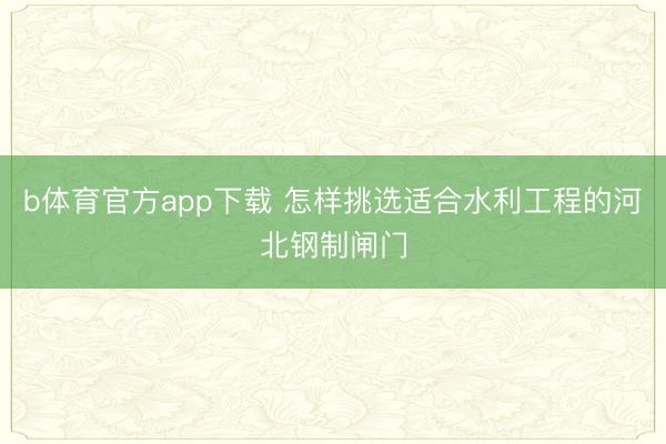 b体育官方app下载 怎样挑选适合水利工程的河北钢制闸门