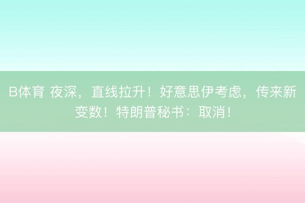 B体育 夜深，直线拉升！好意思伊考虑，传来新变数！特朗普秘书：取消！