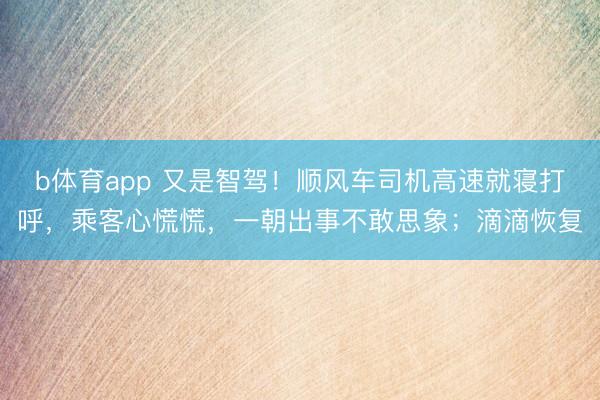 b体育app 又是智驾！顺风车司机高速就寝打呼，乘客心慌慌，一朝出事不敢思象；滴滴恢复